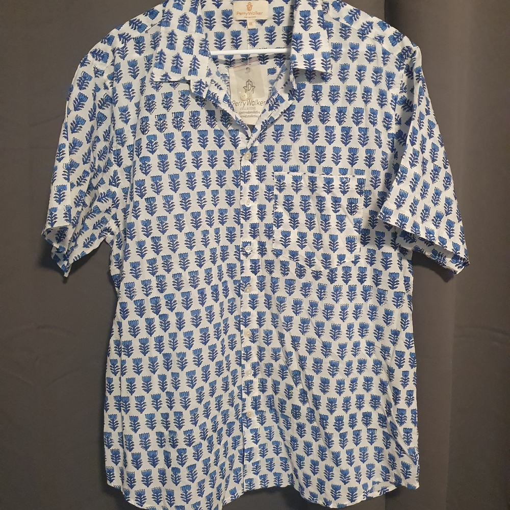 Perry Walker Collecrive Blue and White Patterned Men's Shirt